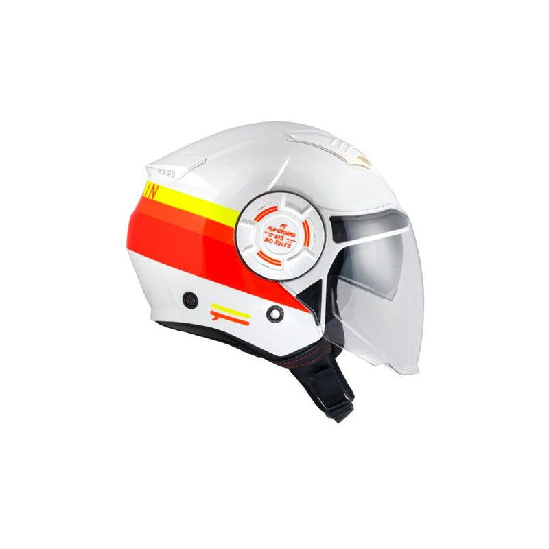 Casque jet vintage PULL IN Open Face, Blanc, Rouge, Jaune